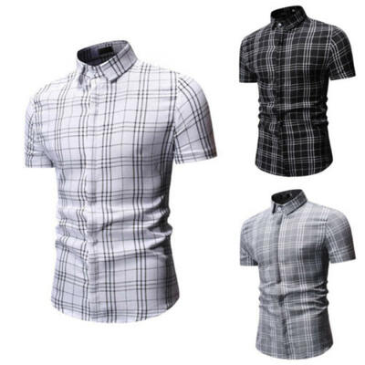 

Fashion Mens Summer Casual Dress Shirt Checks Short Sleeve T Shirts Tops -3XL
