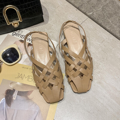 

Summer Baotou hollowed out breathable cross belt knitting Roman shoes retro low heel&back tripping sandals girl