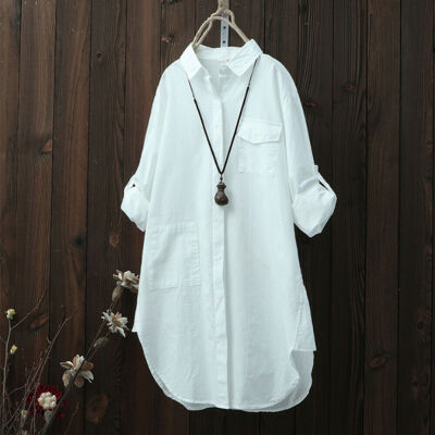 

Womens Autumn Long Sleeve Pure Casual T shirt Ladies Loose Tops Blouse Botton