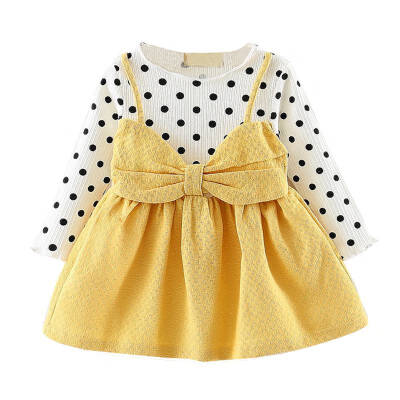 

Fashion Baby Girls Dresses Cotton Long-sleeved Baby Princess Dresses Childrens Clothing Spring Fake 2pcs Dresses 0-4Y