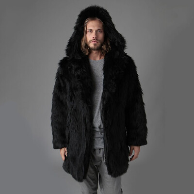 

Toponeto Fashion Mens Warm Solid Thick Hooded Coat Jacket Faux Fur Outwear Overcoat