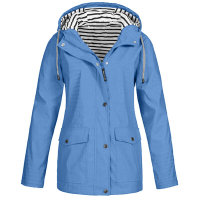

Roseonmyhand Women Solid Rain Jacket Outdoor Plus Size Waterproof Hooded Raincoat Windproof