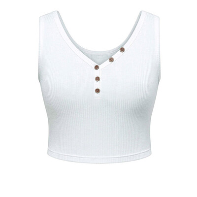 

Nomeni Women Summer Thread V Neck Sleeveless Lady Button Sport Vest Short Blouse Tops