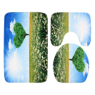 

3pcs Nature View Bathroom Mat Set Anti Slip U Shape Floor Rugs Toilet Cover