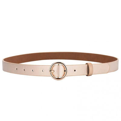 

Women Solid Color Round Buckle Belt Faux Leather Waistband for Jeans Pants Skirt