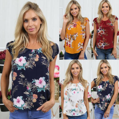 

Summer Women Blouse Floral Short Sleeve Lady Chiffon Loose Casual T-shirt Tops