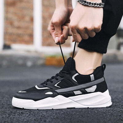 

Mens shoes 2019 spring&autumn new mesh breathable sports running Korean version of the trend of students thick-soled casual white shoes