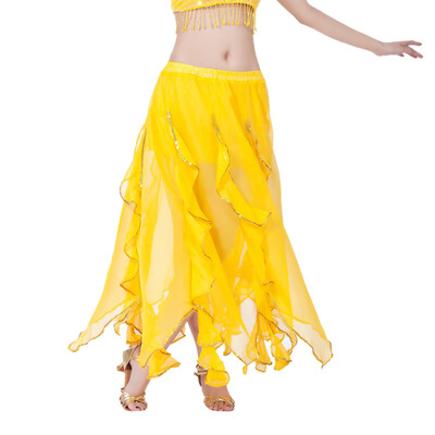

Roseonmyhand Women Sequin Side Split Skirt Chiffon Belly Dance Performance Skirt