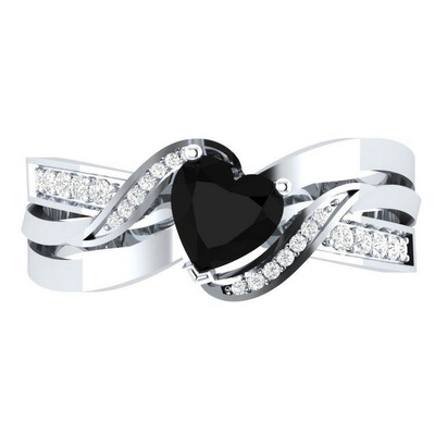 

Fashion Women Rings Heart Black Sapphire Wedding Rings Heart-Shaped Zircon Ring Size 6-10