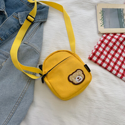 

2019 new fashion simple wild Messenger bag cute bear canvas bag casual cartoon girl shoulder bag