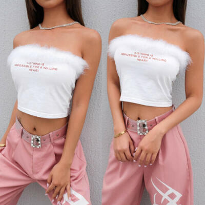 

US Summer Women Sleeveless Tube Tops Vest Crop Top Casual Shirt T-shirt Clubwear