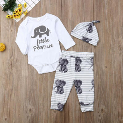 

UK Toddler Baby Boys Unisex Kid Tops Stripe Pants Hat Cotton Autumn Clothes Sets