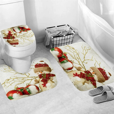 

〖Follure〗3Pcs Christmas shower Curtain Bathroom Anti-slip Carpet Rug Toilet Cover Mat Set