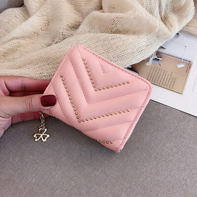 

Small bag female new fashion rivet embroidery thread large capacity card bag wallet wild casual coin purse