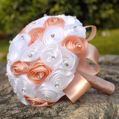 

Siaonvr Crystal Roses Pearl Bridesmaid Wedding Bouquet Bridal Artificial Silk Flowers BU