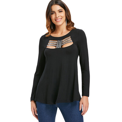 

Long Sleeve Cut Front Sequined Tee
