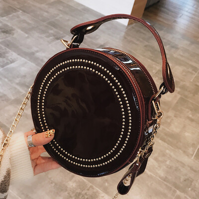 

Bag woman 2019 new Korean version 100 lap small round bag ins overfire fashion rivet single shoulder oblique satchel bag