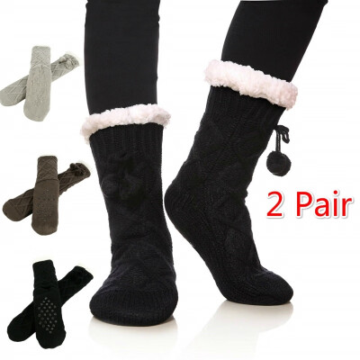 

12 Pairs Womens Diamond Cable Knit Super Soft Warm Cozy Fuzzy Fleece-lined Winter Slipper Socks