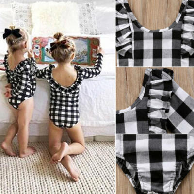 

Newborn Baby Girl Kids Plaid Romper Jumpsuit Cotton Bodysuit Clothes Outfit NEW