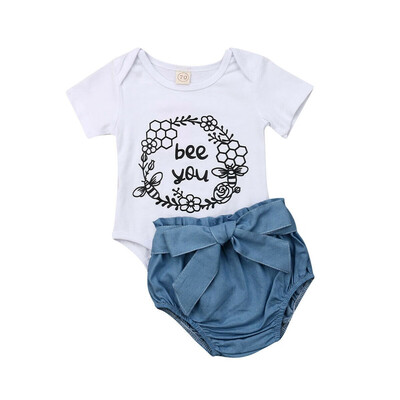 

Toddler Baby Girls Flower Outfits Clothes Short Sleeve TopsDenim Shorts Sets