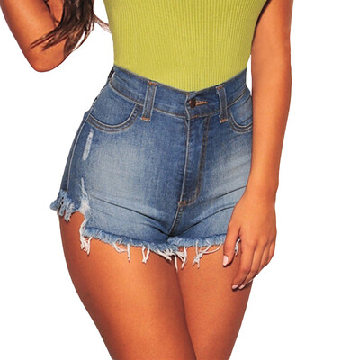 

Tailored Women Ladies Mid Waist Hole Jeans Skinny Hot Pants Shorts Denim Trousers