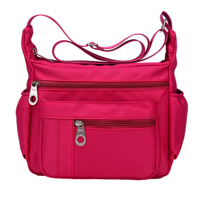 

Women Solid Color Wide Strap Waterproof Zipper Crossbody Shoulder Nylon Bag