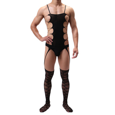 

Mens Sexy Slim Fit Hollow Out Jumpsuit High Stretch Mesh Socks Casual Clubwear