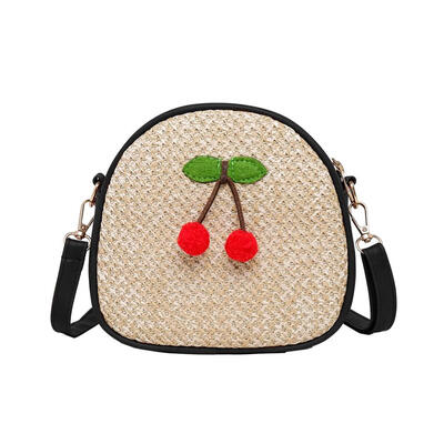 

Cherry Decor Shoulder Messenger Handbags Beach Women Straw Crossbody Bags