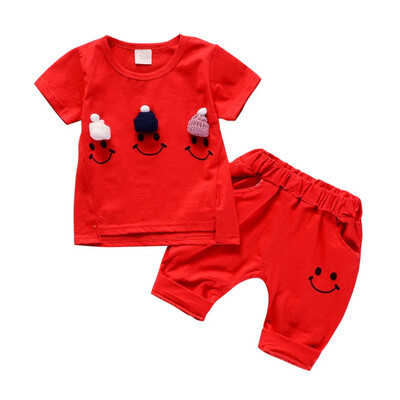 

Baby Girls Boys Clothing Sets Smile Face Summer Girls Clothes Short Sleeve T-shirtShort Kids Clothing Sets For 6M-4 Years