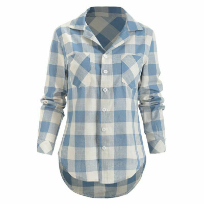 

Womens stand collar plaid long sleeve slim shirt