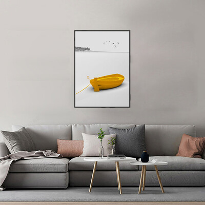 

Toponeto Seaside Yellow Boat Art Canvas Poster Nordic Style Frameless Painting Core