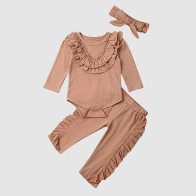 

3pcs Newborn Baby Girl Autumn Clothes Ruffle Romper TopsLong Pants Outfits Set