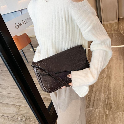 

Women Handbag PU Leather Solid Color Crocodile Pattern Flap Formal Business Elegant OL Tote Bag