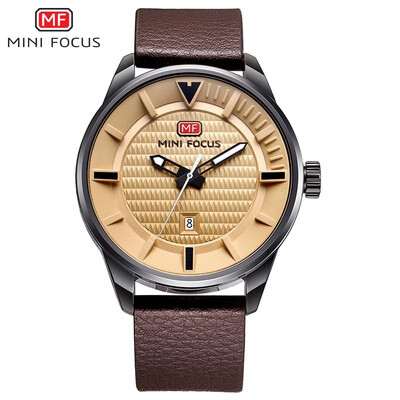 

MINI FOCUS mens watch quartz watch simple trend three-needle watch high quality movement leather strap MF0026G