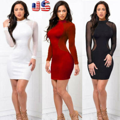 

Women Sexy Long Sleeve Bandage Bodycon Evening Party Cocktail Club Mini Dress US