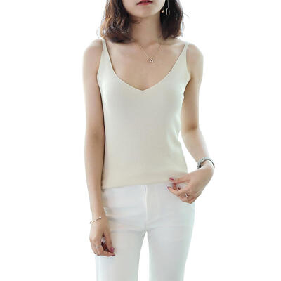 

Solid Color Knit Tank Tops Women Summer V-neck Sleeveless Vest Camisole