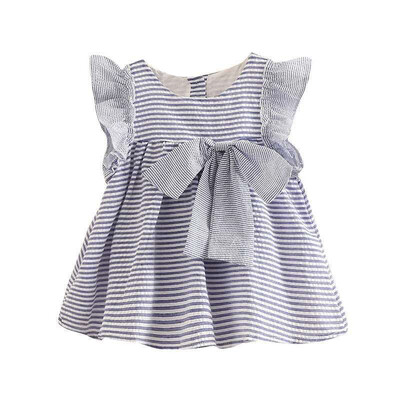 

Summer Cute little Girls Casual Dresse Casual Baby Girls Stripe Pattern Fly Sleeve Dress Cotton Kids Toddler Sundress For 1-7 Ye