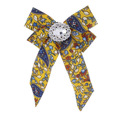 

Fashion Women Bowknot Flower Print Necktie Casual Corsage Bow Tie Brooch