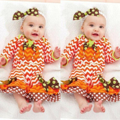 

Newborn Infant Baby Girl Long Romper Bodysuit Jumpsuit Headband Clothes Outfit