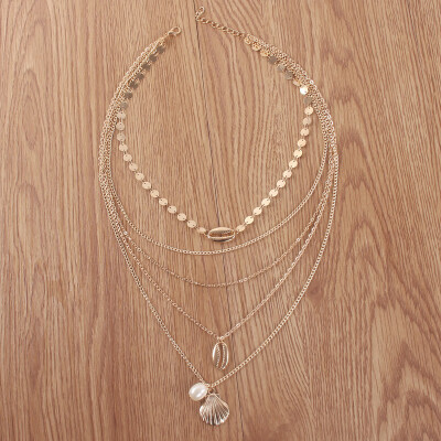 

Fashion Bead Pearl Multi layer Gold Color Conch Shell Pendants Necklace For Women Ocean Seashell Beach Necklace Jewelry