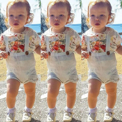 

US Stock Toddler Baby Girls Summer Floral Clothes Tops Bib Shorts Pants Outfits