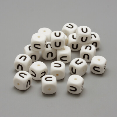 

Food Grade Environmental Silicone Beads Chewing Beads For Teethers DIY Nursing Necklaces Making Letter Style Cube White 12x1