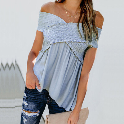 

2019 Fashion Women Summer Loose Elastic Short Sleeve Casual Tops T-Shirt Blouse