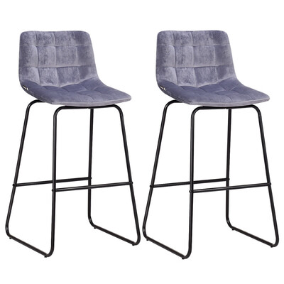 

Set of 2 Velvet Bar Stools Pub Kitchen Chairs