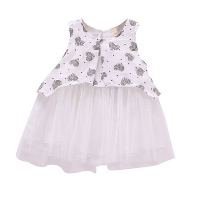 

Summer Dress Casual Baby Girls Cute Heart Pattern Sleeveless Patchwork Dress Cotton Kids Toddler Mesh Sundress