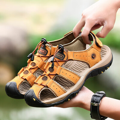 

Mens shoes summer 2019 new sandals first layer leather beach shoes breathable non-slip fashion outdoor comfortable casual shoes men