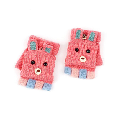 

New Children Winter Warm Knitted Convertible Flip Top Fingerless Candy Color Knit Mittens