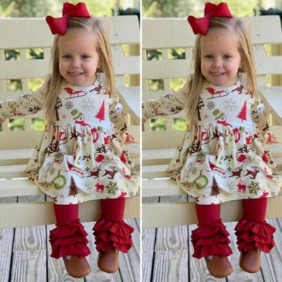 

Christmas Toddler Kids Baby Girls Clothes Xmas Tops Dress Ruffle Pants Outfits
