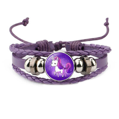 

Cartoon Cute Children Unicorn Time Gemstone Bracelet Hand-Woven Rope Leather Bracelet