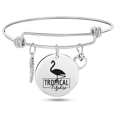 

Fashion Women Men Flamingo Heart Stainless Steel Angel Wings Bracelet Jewelry